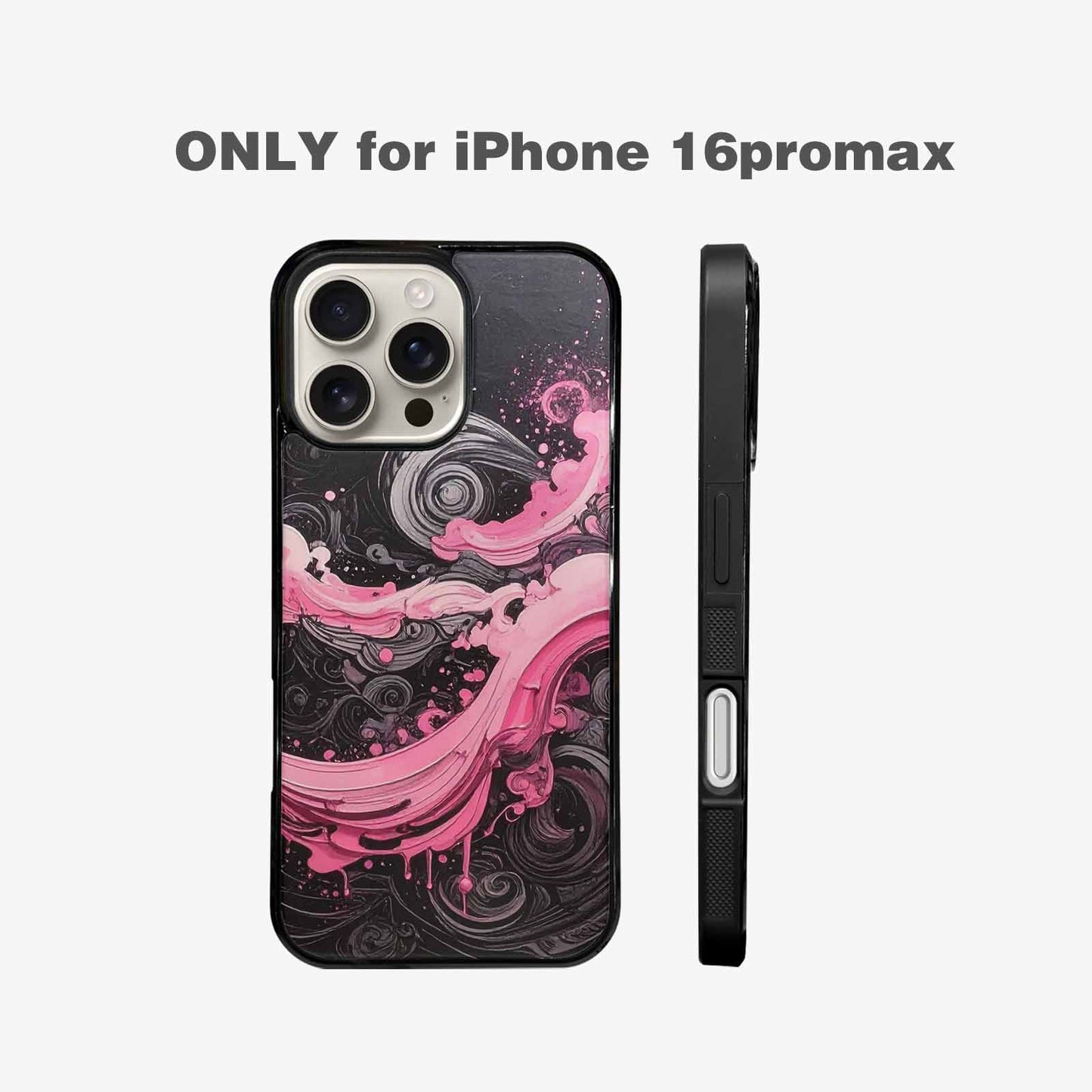 iPhone 16 Pro Max Case — Van Gogh Swirl Black Pink Ink, Custom Designed Case Cover