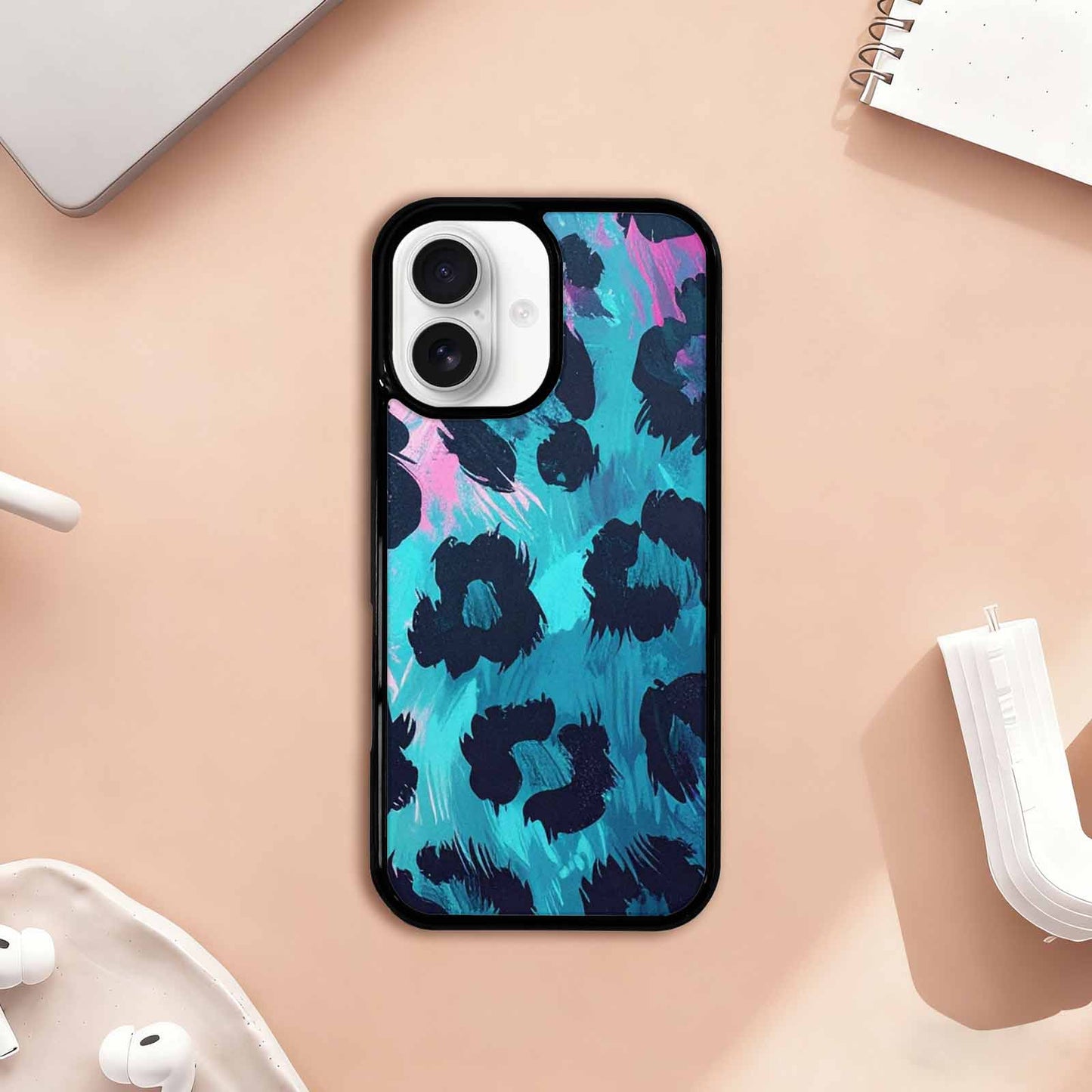 iPhone 17 Case — Leopard Neon Pink Teal Airbrush Animal, Customized Protective Case