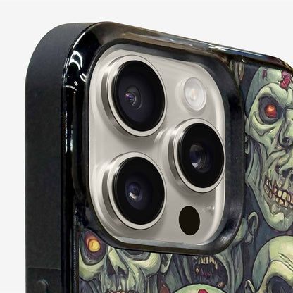 iPhone 16 Pro Max Case — Zombie Head Pattern Hundreds Of Small, Custom Printed Phone Case