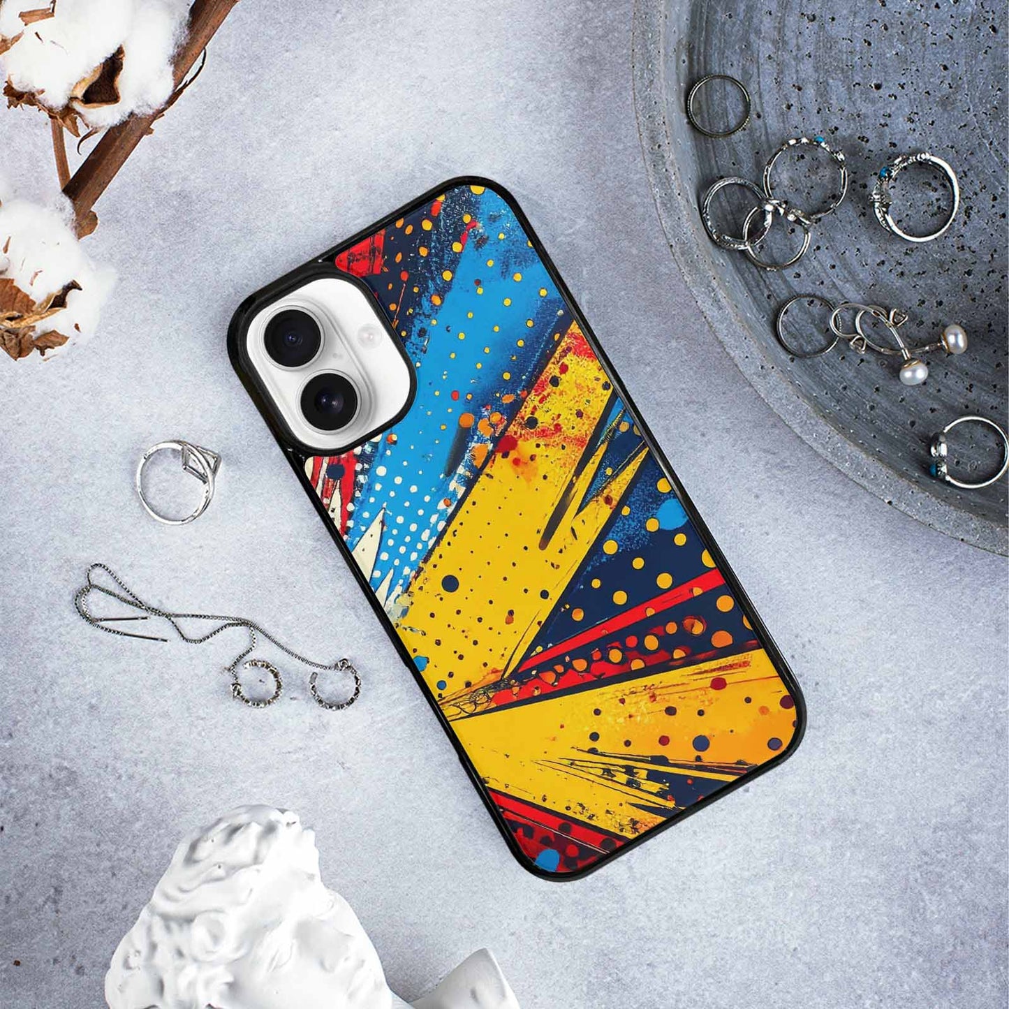 iPhone 16 Plus Case — Comic Halftone Comic Bursts Pattern Hundreds, Custom Made Phone Cover