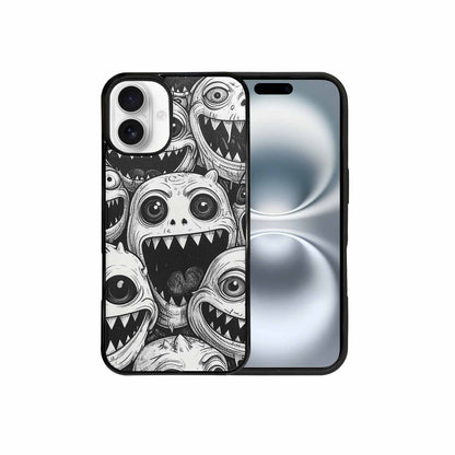 iPhone 16 Plus Case — Black And White Monster Face Collage, Custom Phone Case