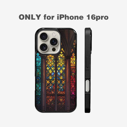 iPhone 16 Pro Case — Stained Glass Window Pattern Seamless Repeat, Custom Printed Phone Case