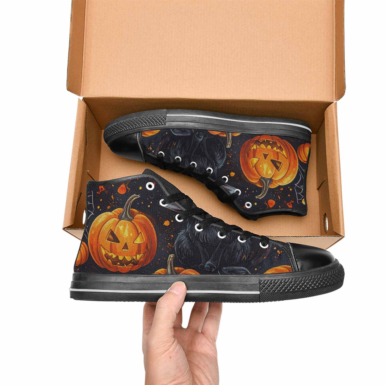 WOMEN'S Halloween High Top Canvas Wallpaper Art Custom Shoes