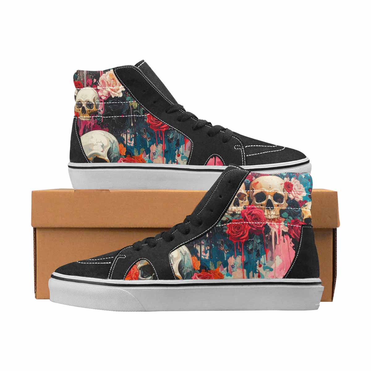 WOMEN'S Skulls High Top Canvas Boutique Wallpaper Art Shoes