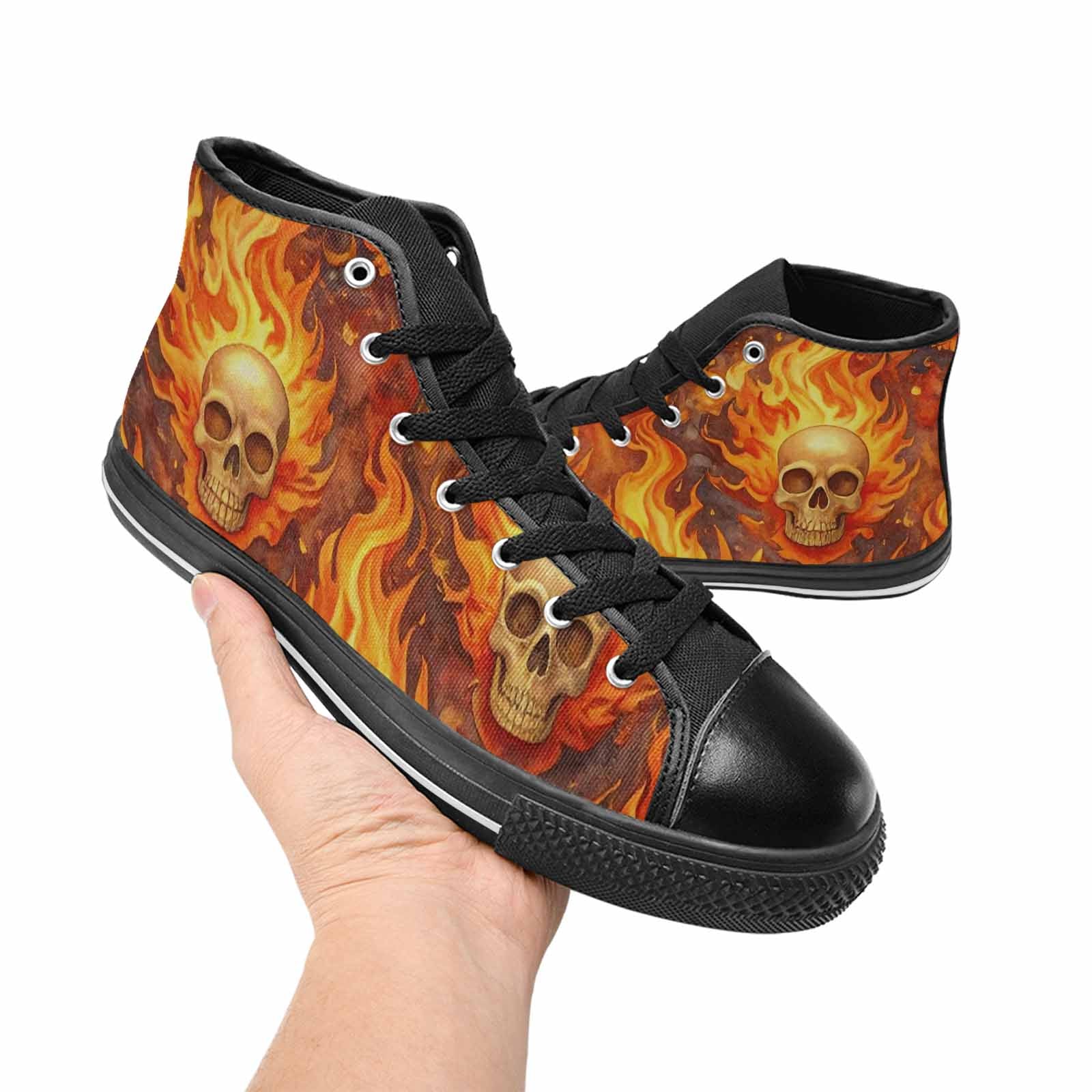 MEN'S Skulls - Flaming High Top Canvas Dark Academia Custom Sneakers