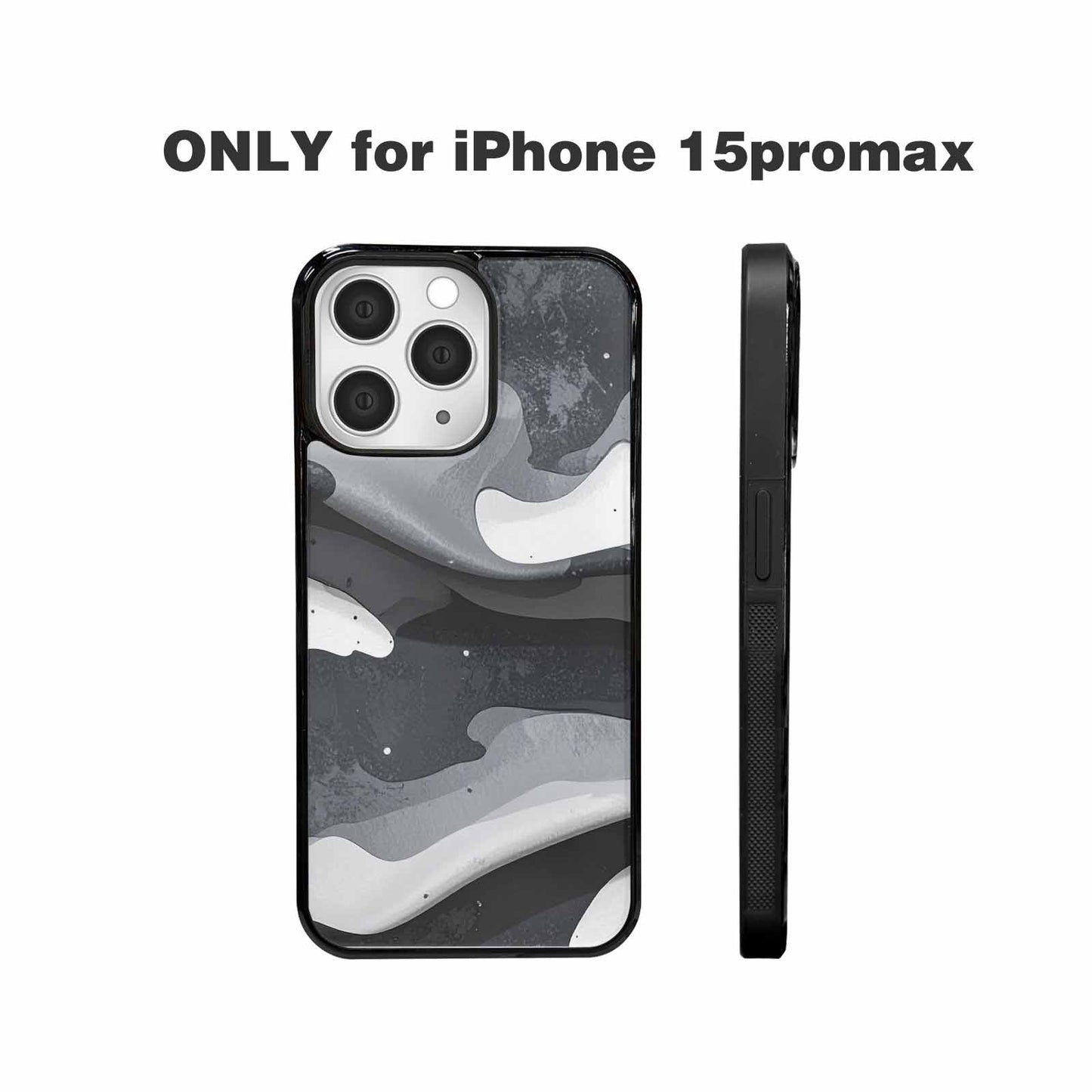 iPhone 15 Pro Max Case — Grey Camo Print, Custom Art Phone Cover