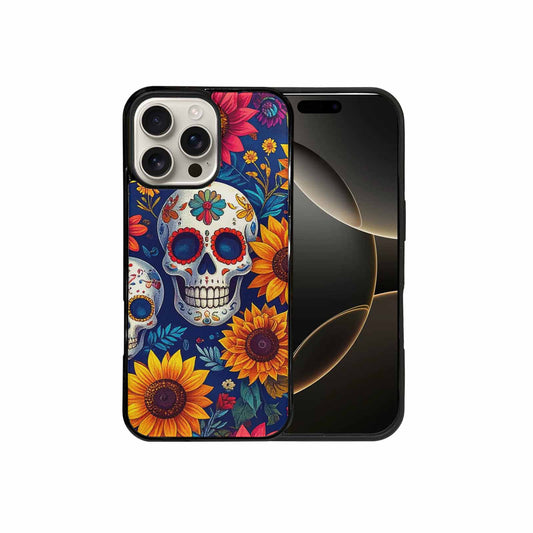 iPhone 16 Pro Max Case — Sunflower Skulls Print Custom, Custom Art Phone Cover