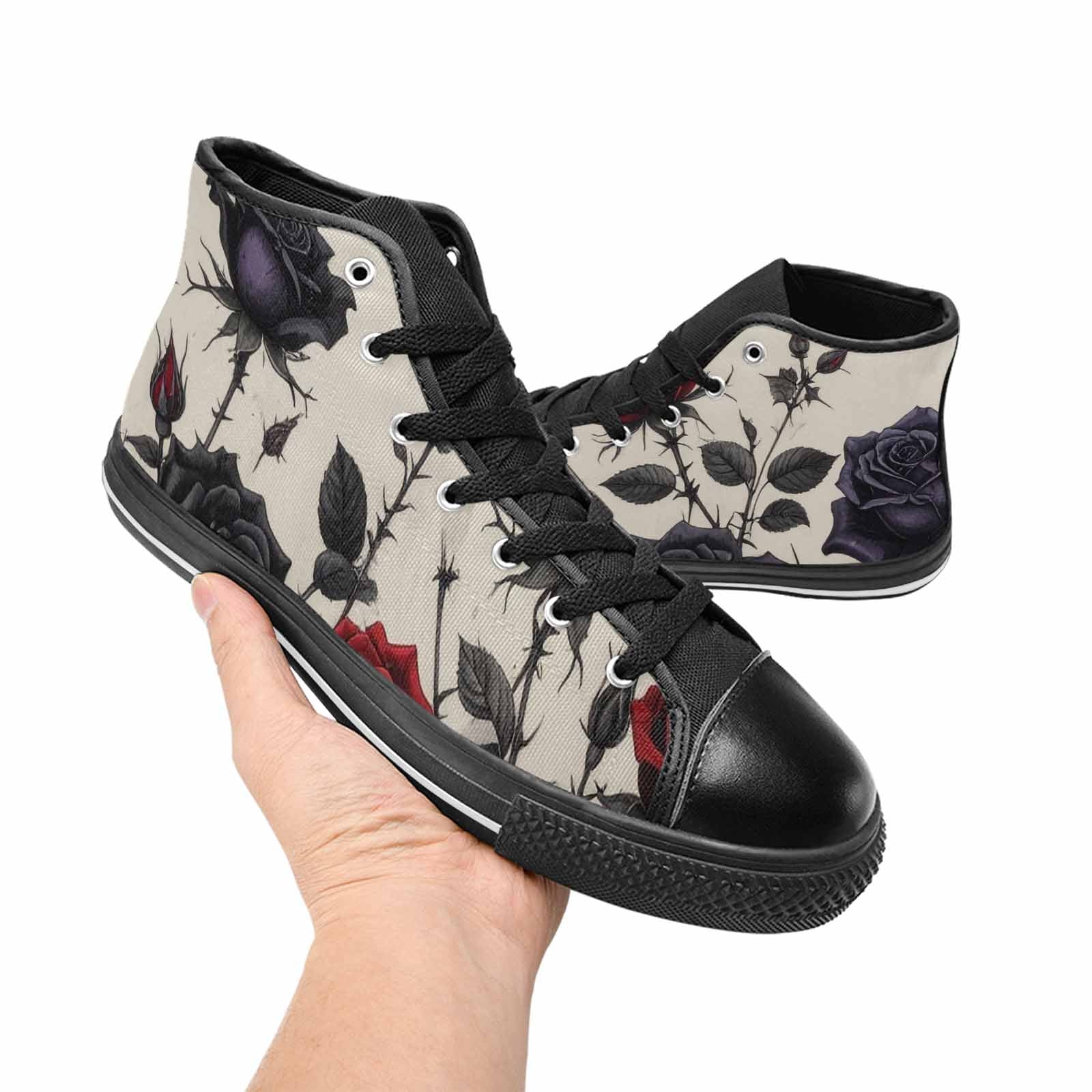 MEN'S Black Gothic Rose High Top Canvas Cottagecore Custom Sneakers