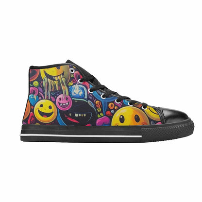 MEN'S Yellow Smiley Face High Top Canvas Neon Fantasy Shoes