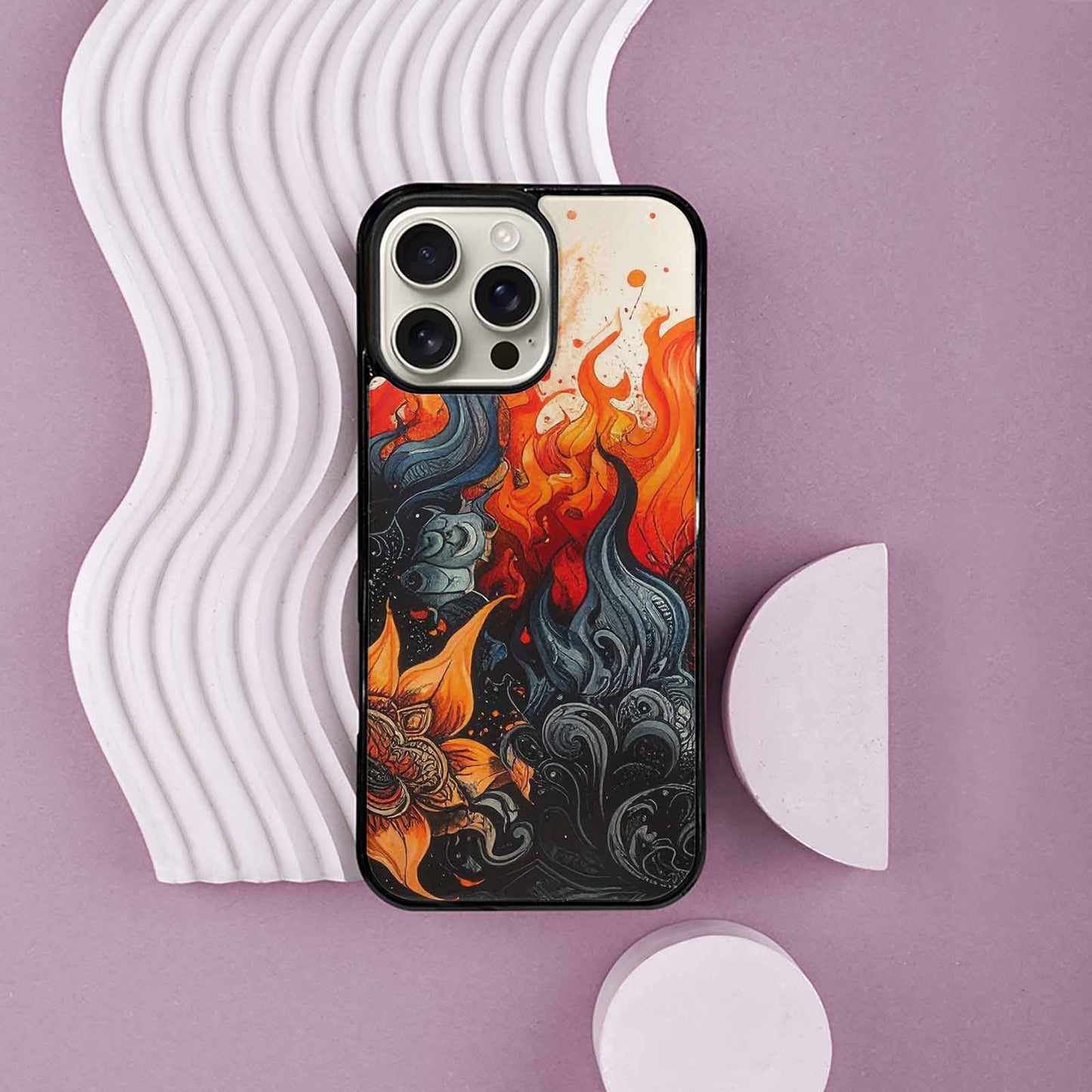 iPhone 16 Pro Max Case — Flame Burst Black Red Ink Flame, Original Design Phone Case