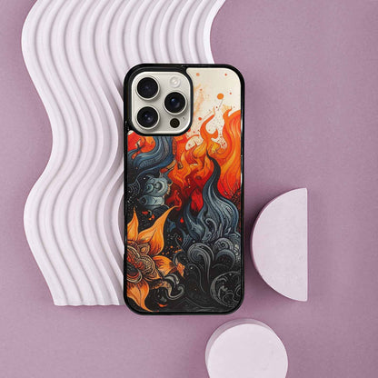 iPhone 16 Pro Max Case — Flame Burst Black Red Ink Flame, Original Design Phone Case
