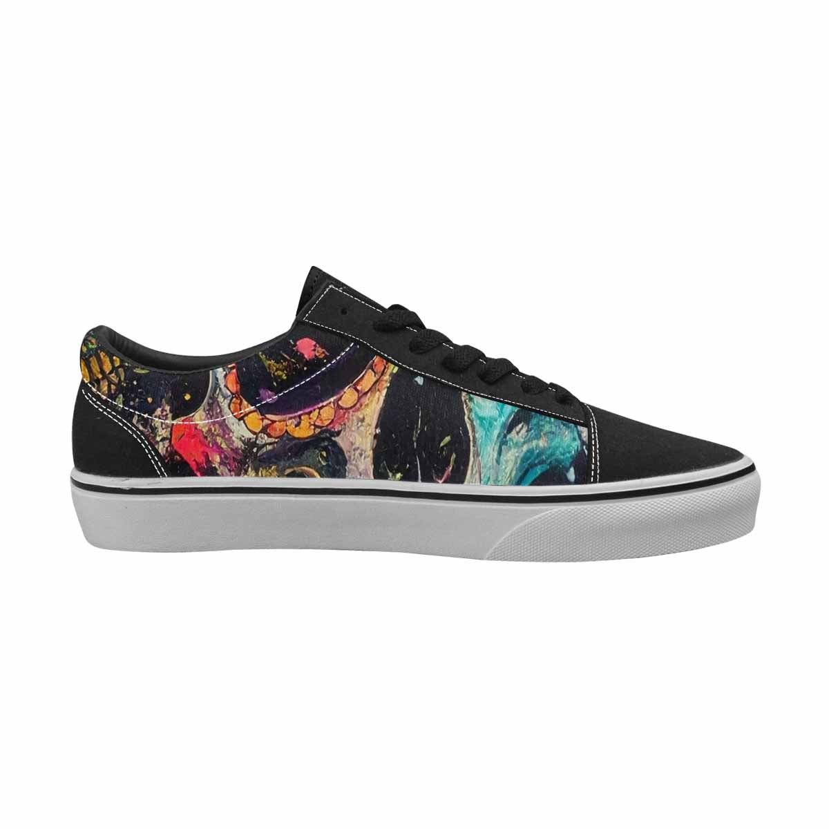 WOMEN'S Skulls Roses Acid Wash Canvas Lace-Up Dreamcore Sneakers