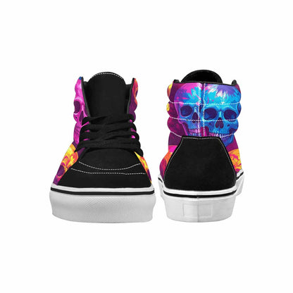 WOMEN'S Tie Dye Skulls Print High Top Canvas Vibrant Chaos Custom Shoes