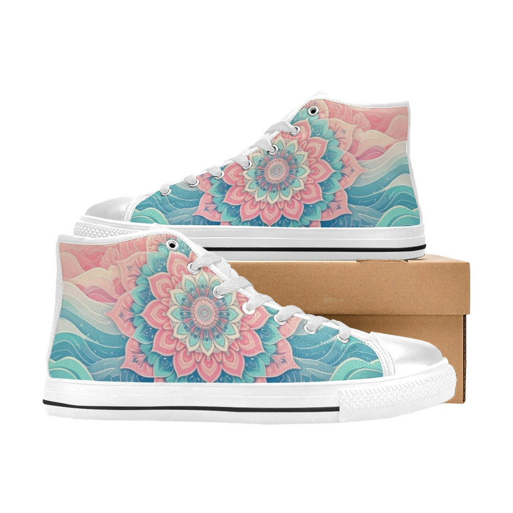 WOMEN'S Pastel Wave Mandala High Top Canvas Surreal Sneakers