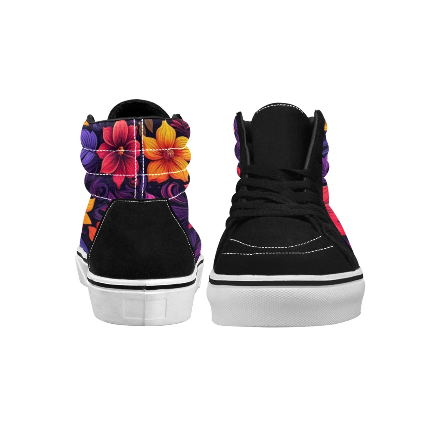 WOMEN'S Exotic Floral Weave High Top Skateboarding Vibrant Chaos Custom Sneakers