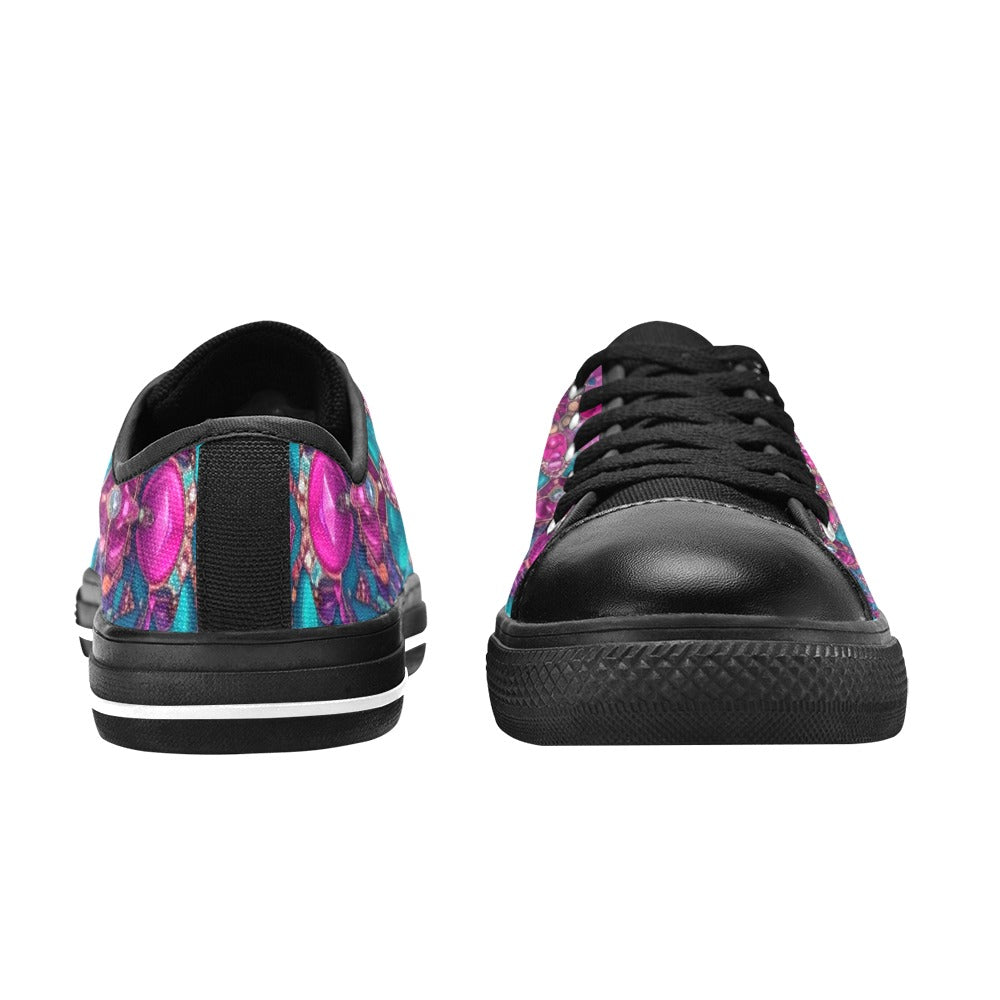 WOMEN'S Feminine Jeweled Skull Low Top Canvas Aesthetic Custom Sneakers