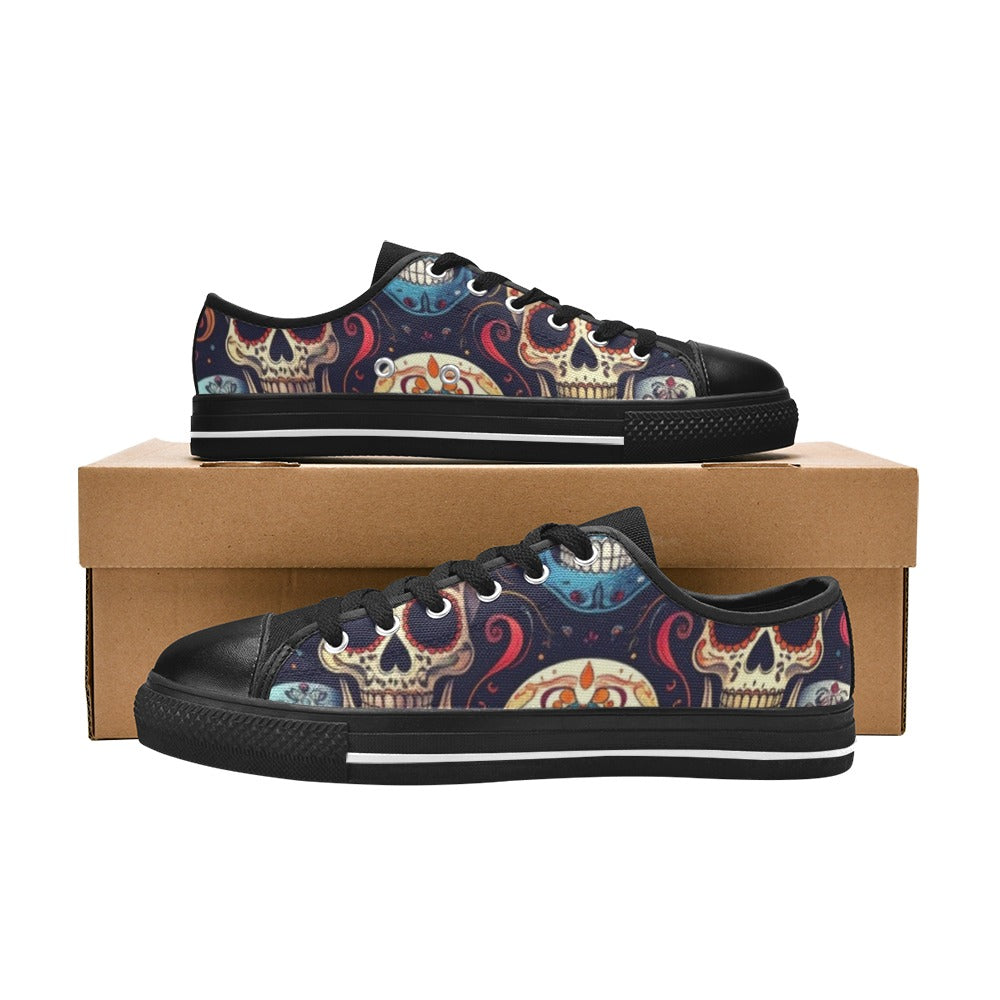 KIDS' Day Of Dead Sugar Skull Low Top Canvas Wallpaper Art Custom Shoes