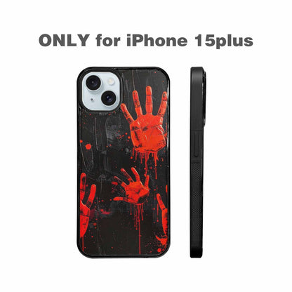 iPhone 15 Plus Case — Splatter Paint Art Hand Prints Black, Custom Print Case Cover