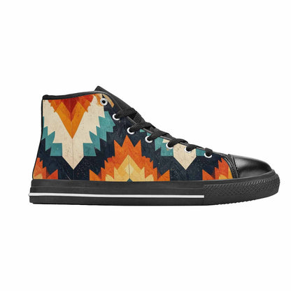 MEN'S Southwestern Geometric Diamond High Top Canvas Vibrant Chaos Custom Sneakers