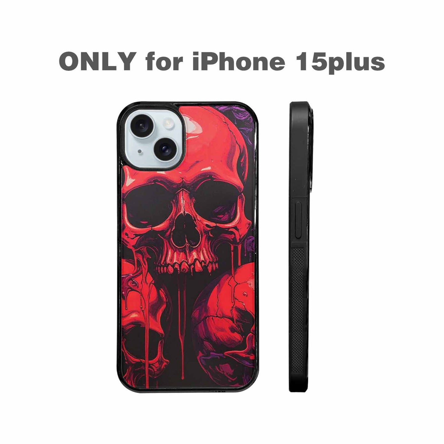 iPhone 15 Plus Case — Red Purple Skeletons Neon Drip Melting, Original Design Phone Case