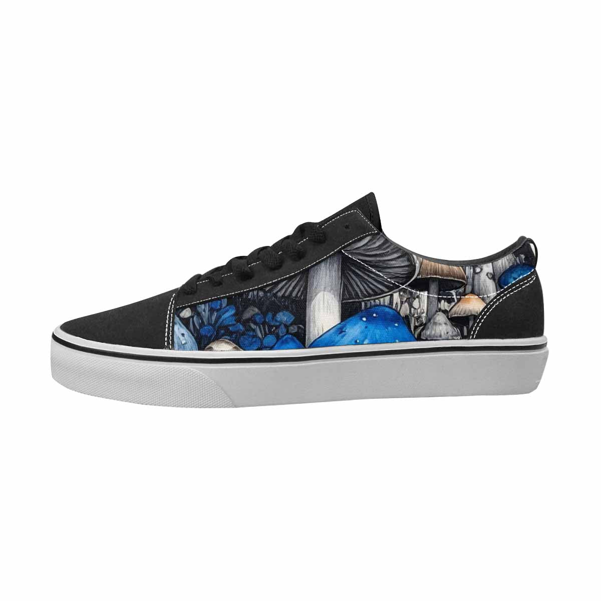MEN'S Mushrooms Black & Blue Ink Canvas Original Design Kaleidoscope Custom Streetwear Shoes