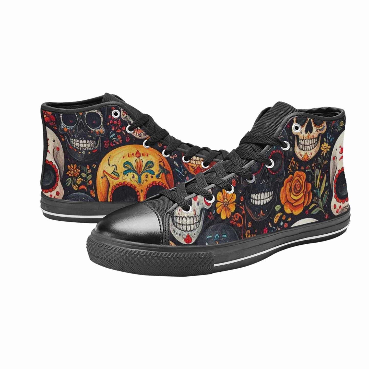 WOMEN'S Skull High Top Canvas Grunge Custom Sneakers