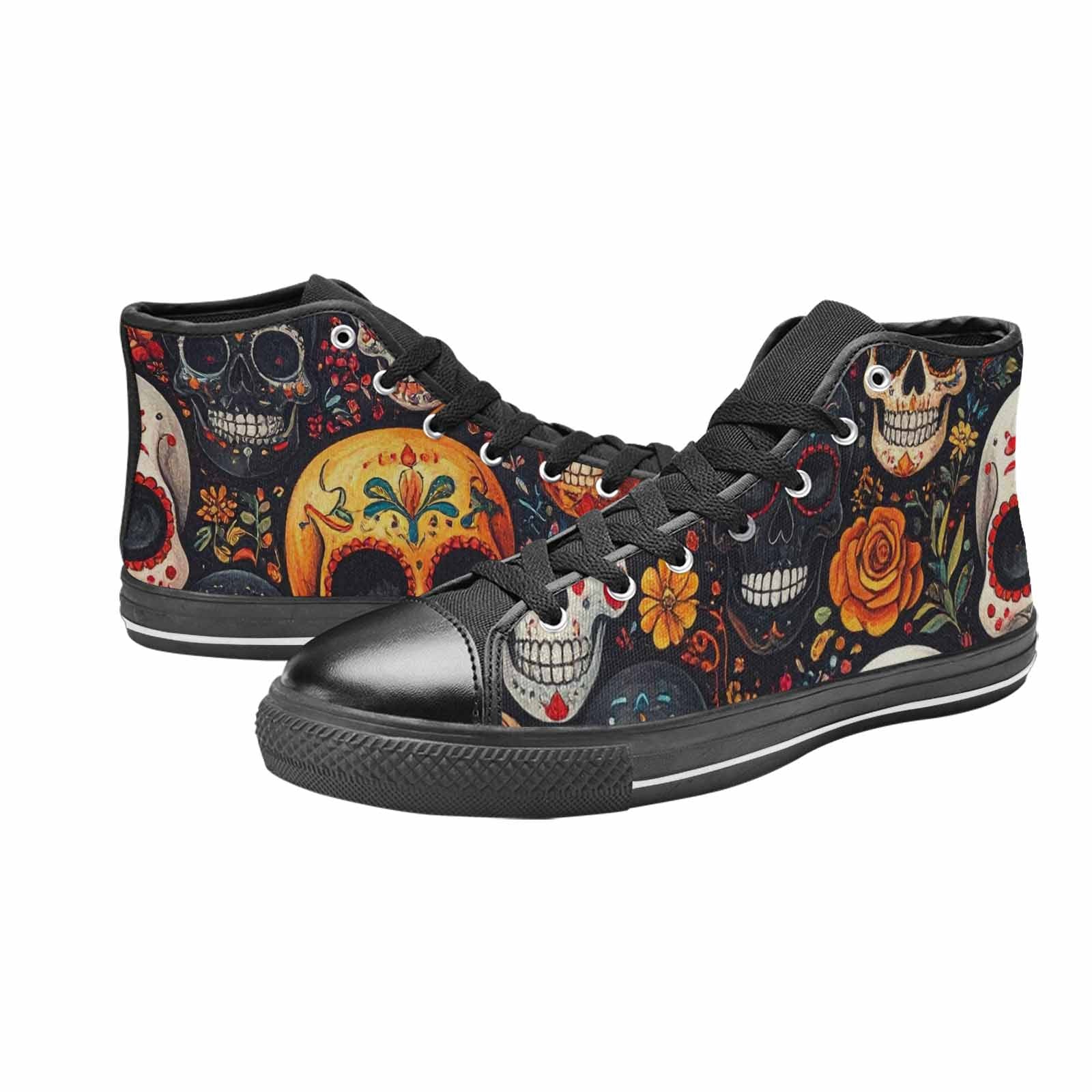 WOMEN'S Skull High Top Canvas Grunge Custom Sneakers