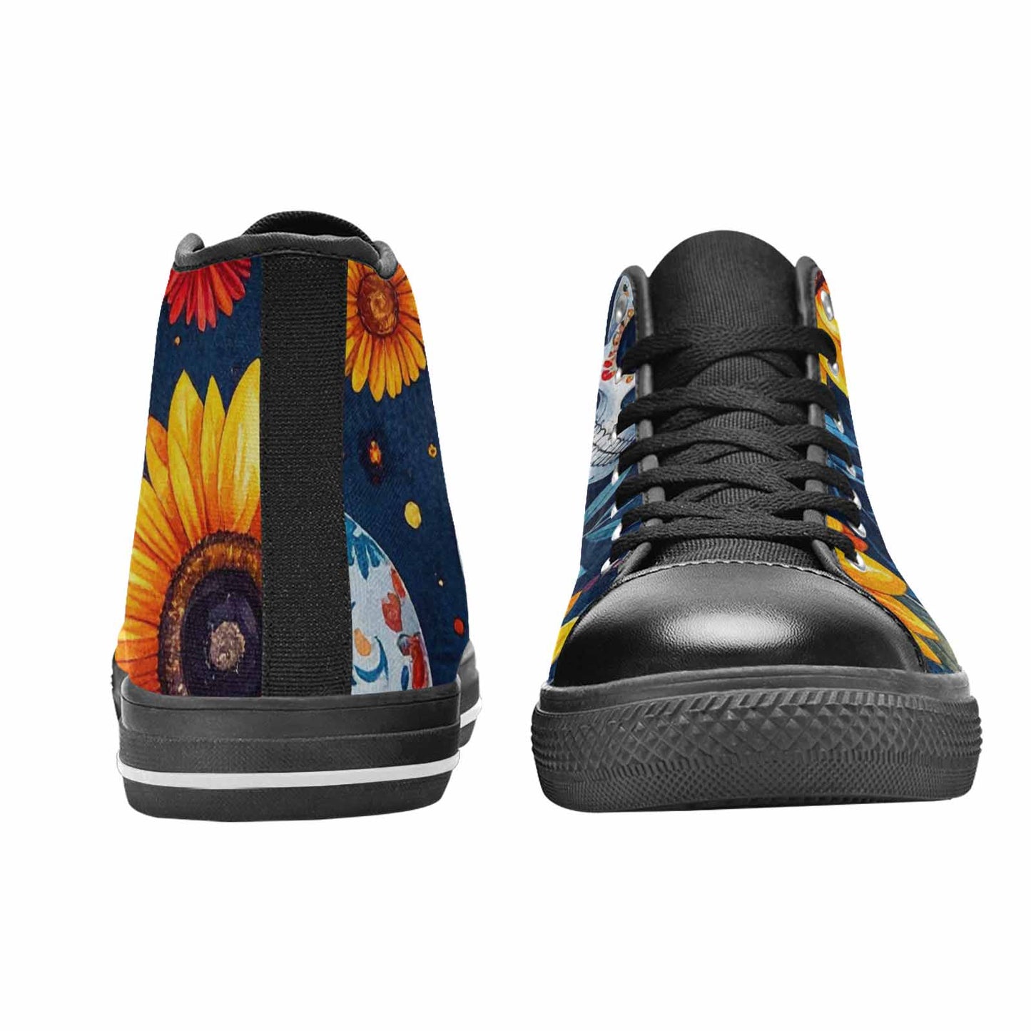 MEN'S Sunflower Skulls Print High Top Canvas Cottagecore Custom Shoes