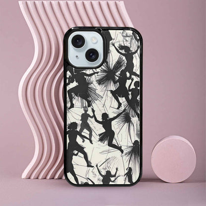 iPhone 15 Case — Bold Dancing Figure Line Art Pattern, Custom Designed Case Cover