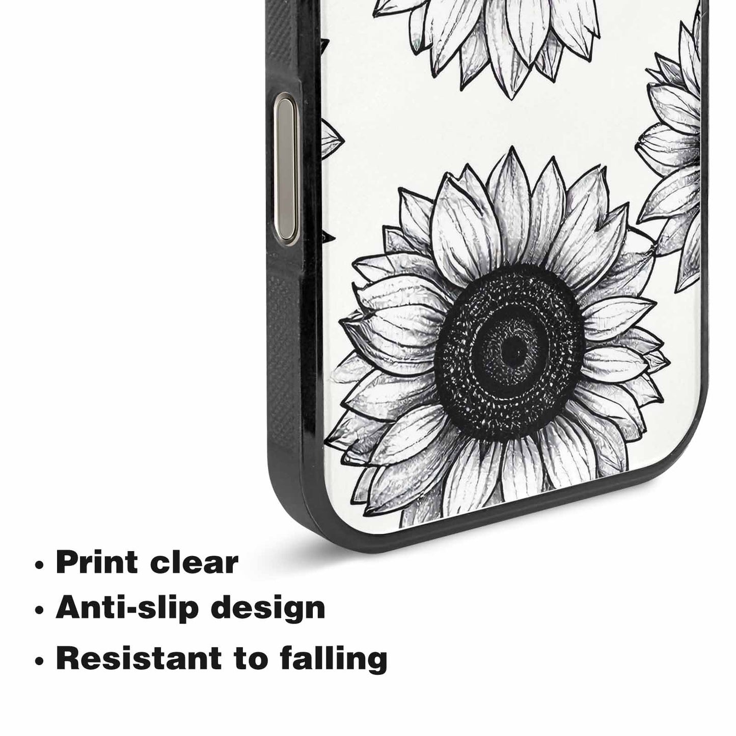 iPhone 15 Pro Max Case — Minimalist Black Line Art Sunflowers On, Custom Made Phone Cover