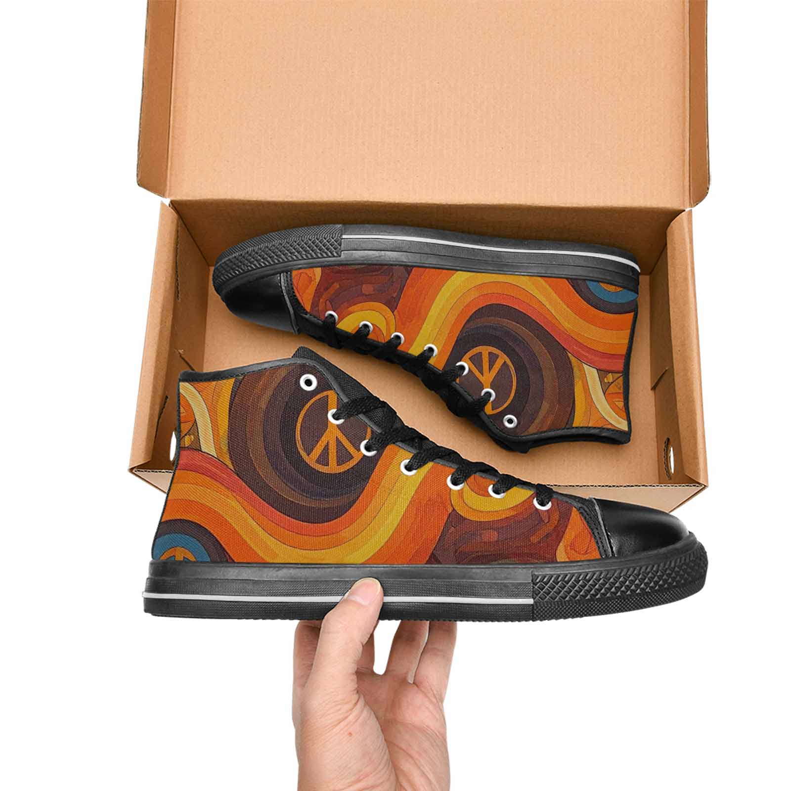 WOMEN'S Groovy 70S Peace High Top Canvas Cottagecore Shoes