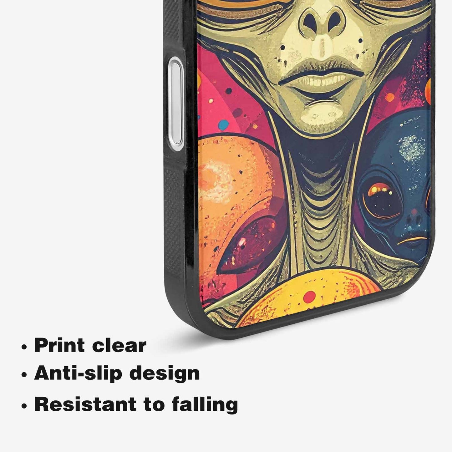 iPhone 16 Case — Alien Ufo Cartoon Art Pattern Groovy, Custom Made Phone Cover