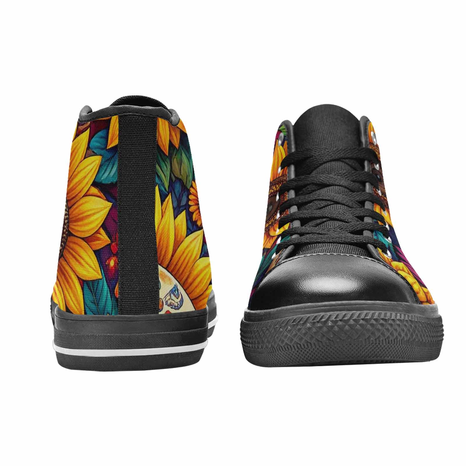 WOMEN'S Sunflower Skulls Print High Top Canvas Aesthetic Custom Sneakers