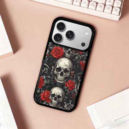 iPhone 17 Pro Case — Skulls Roses Fine Line Gothic Skulls, Custom Art Phone Cover