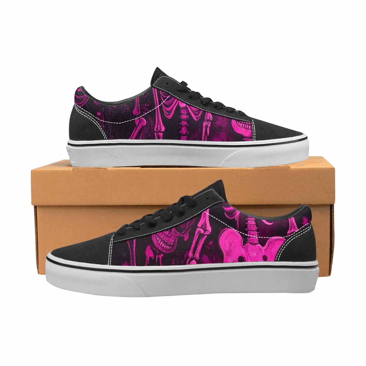 WOMEN'S Skeletons × Neon Pink Lace-Up Canvas Y2K Shoes