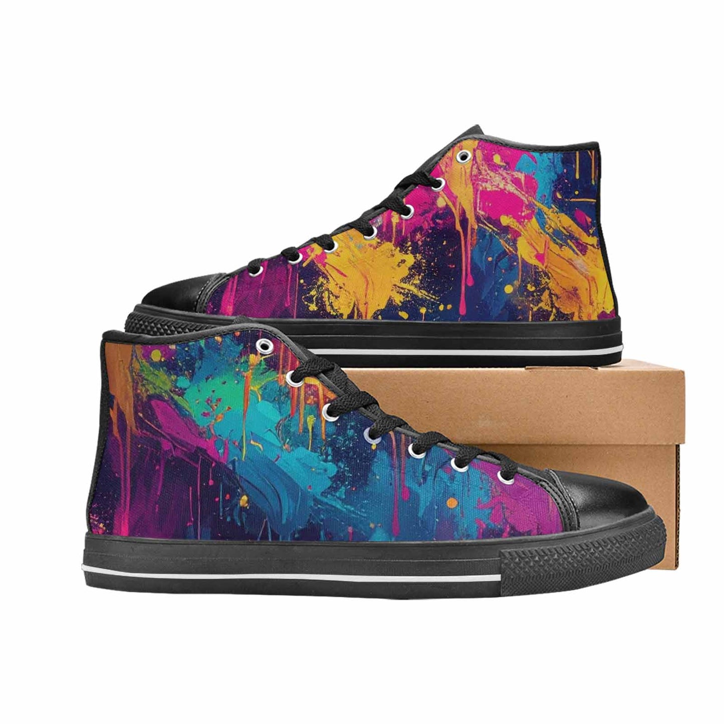 MEN'S Paint Splatter High Top Canvas Vibrant Chaos Sneakers