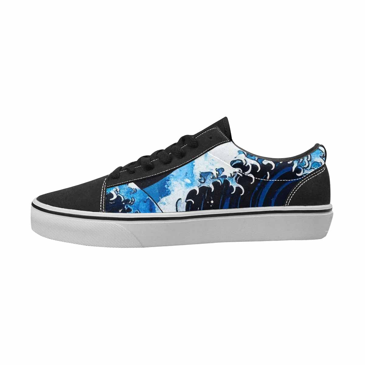 WOMEN'S Nautical Waves Black & Blue Ink Canvas Graphic Print Cottagecore Customized Sneakers