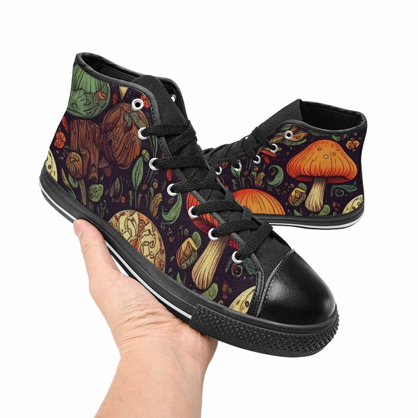 MEN'S Mushrooms And Skulls High Top Canvas Grunge Custom Shoes