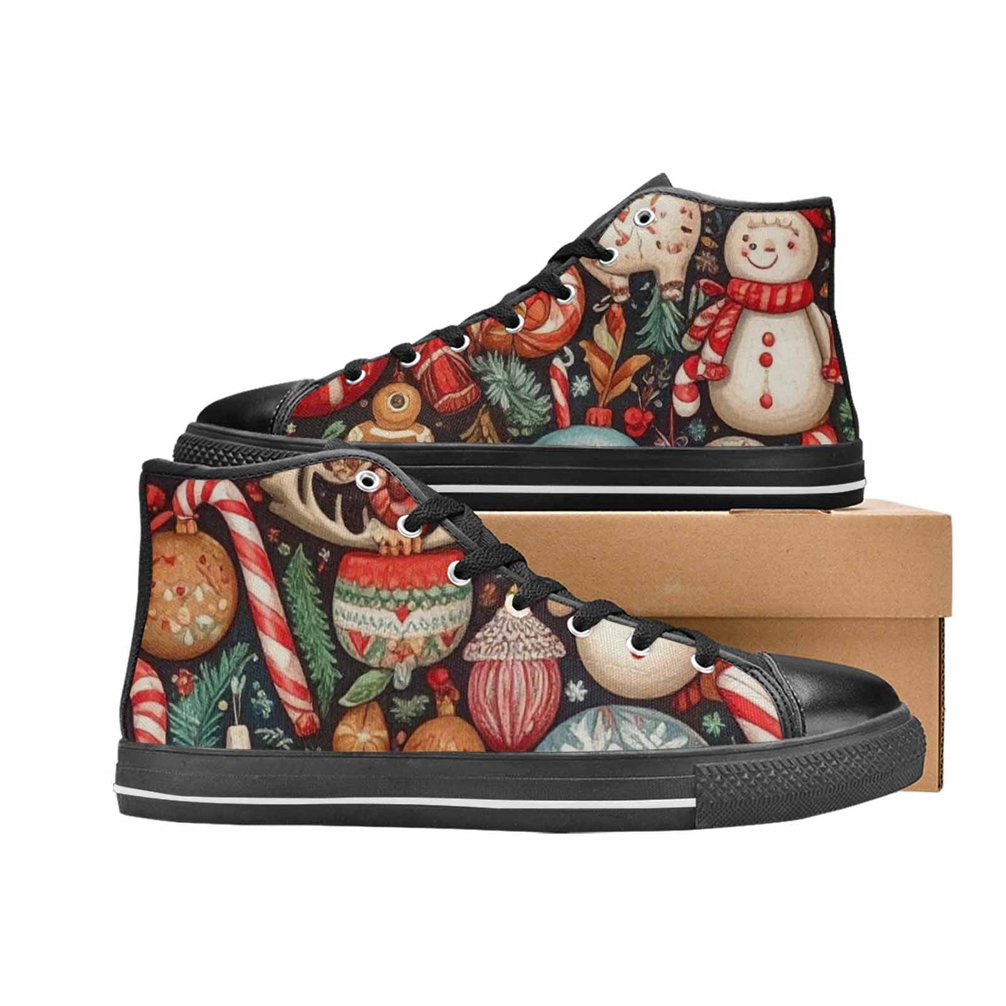 WOMEN'S Christmas Holly Snowflake High Top Canvas Vibrant Chaos Custom Sneakers