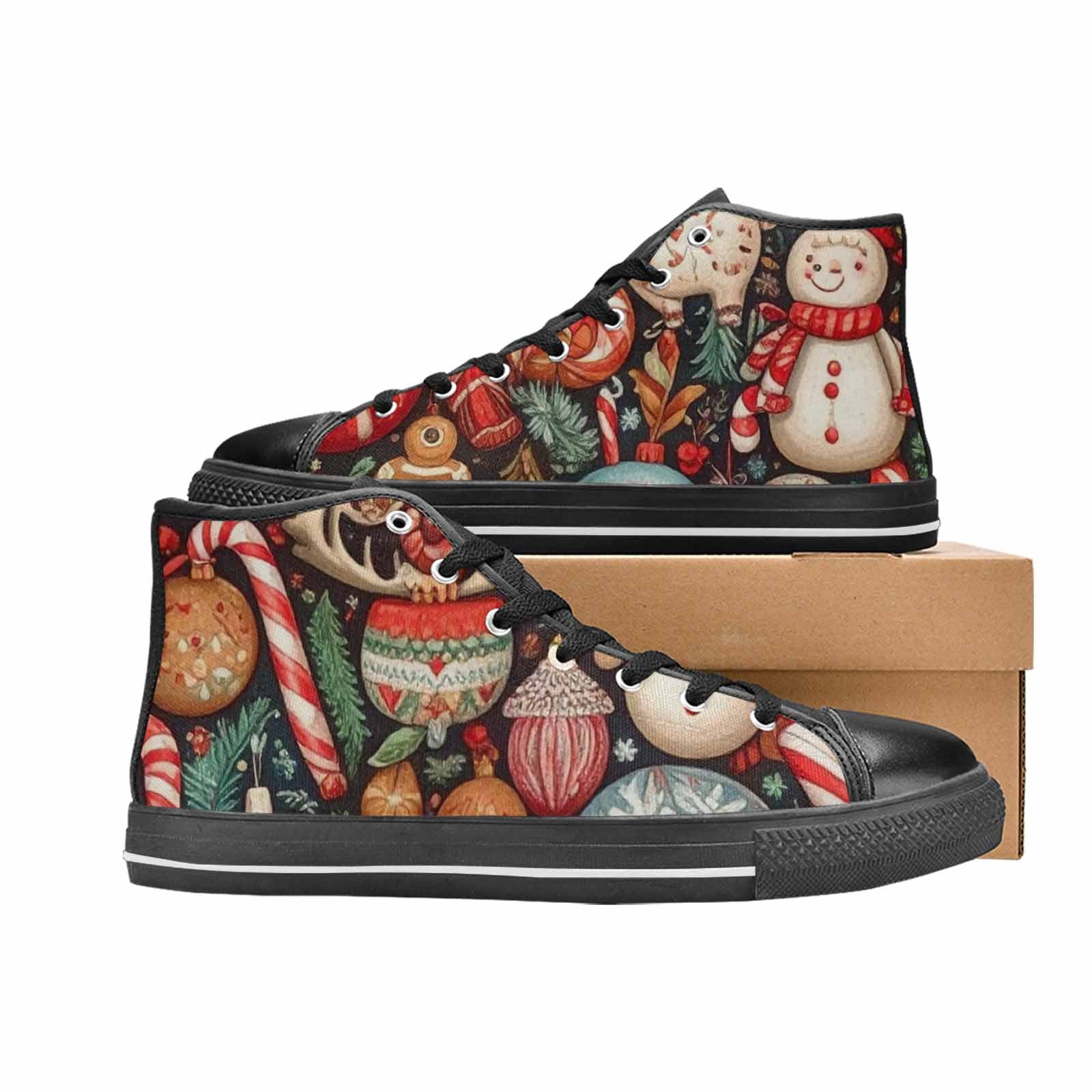 WOMEN'S Christmas Holly Snowflake High Top Canvas Vibrant Chaos Custom Sneakers