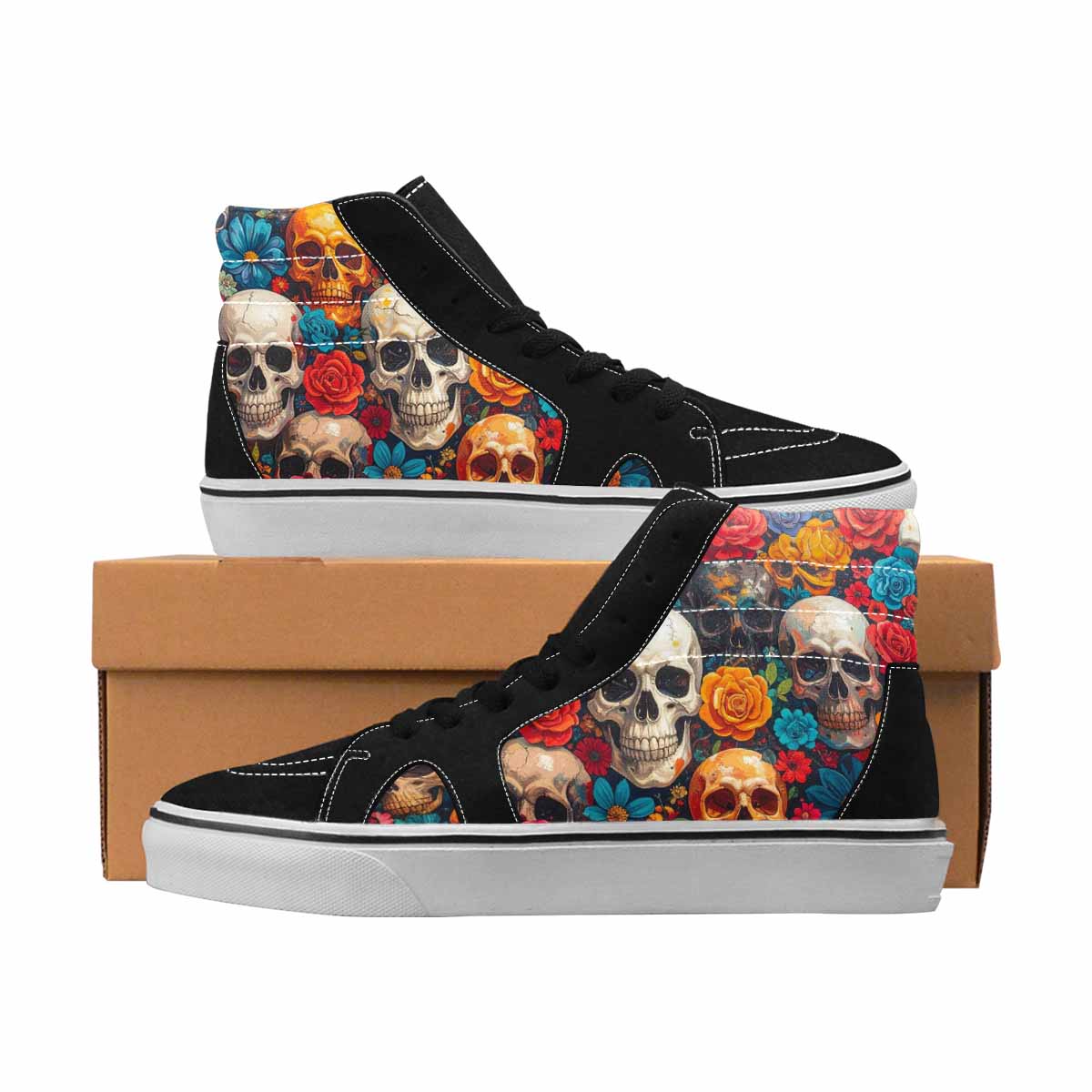 MEN'S Skulls High Top Canvas Statement Melting Art Handmade Custom Shoes
