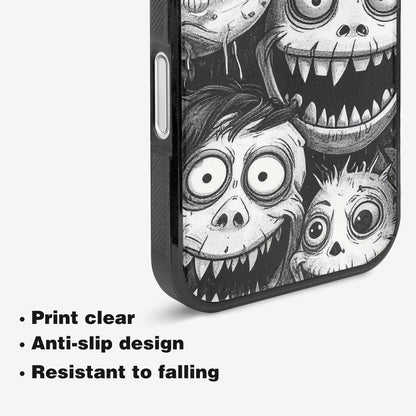 iPhone 16 Case — Black And White Monster Face Collage, Custom Phone Case