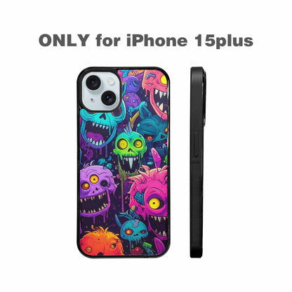 iPhone 15 Plus Case — Mixed Toxic Glow Creature Pattern Hundreds, Custom Art Phone Cover
