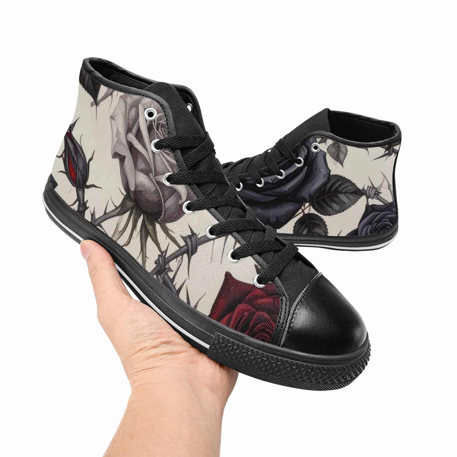 MEN'S Black Gothic Rose High Top Canvas Vibrant Chaos Shoes