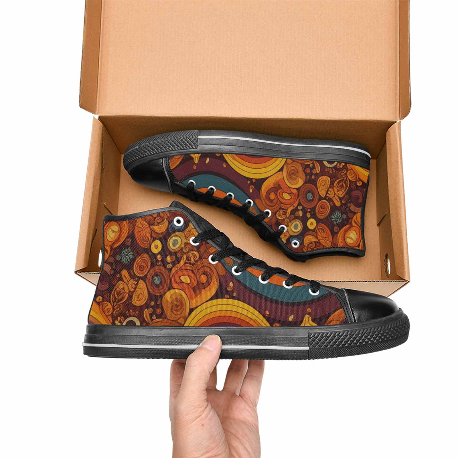 WOMEN'S Groovy 70S Peace High Top Canvas Dark Academia Sneakers