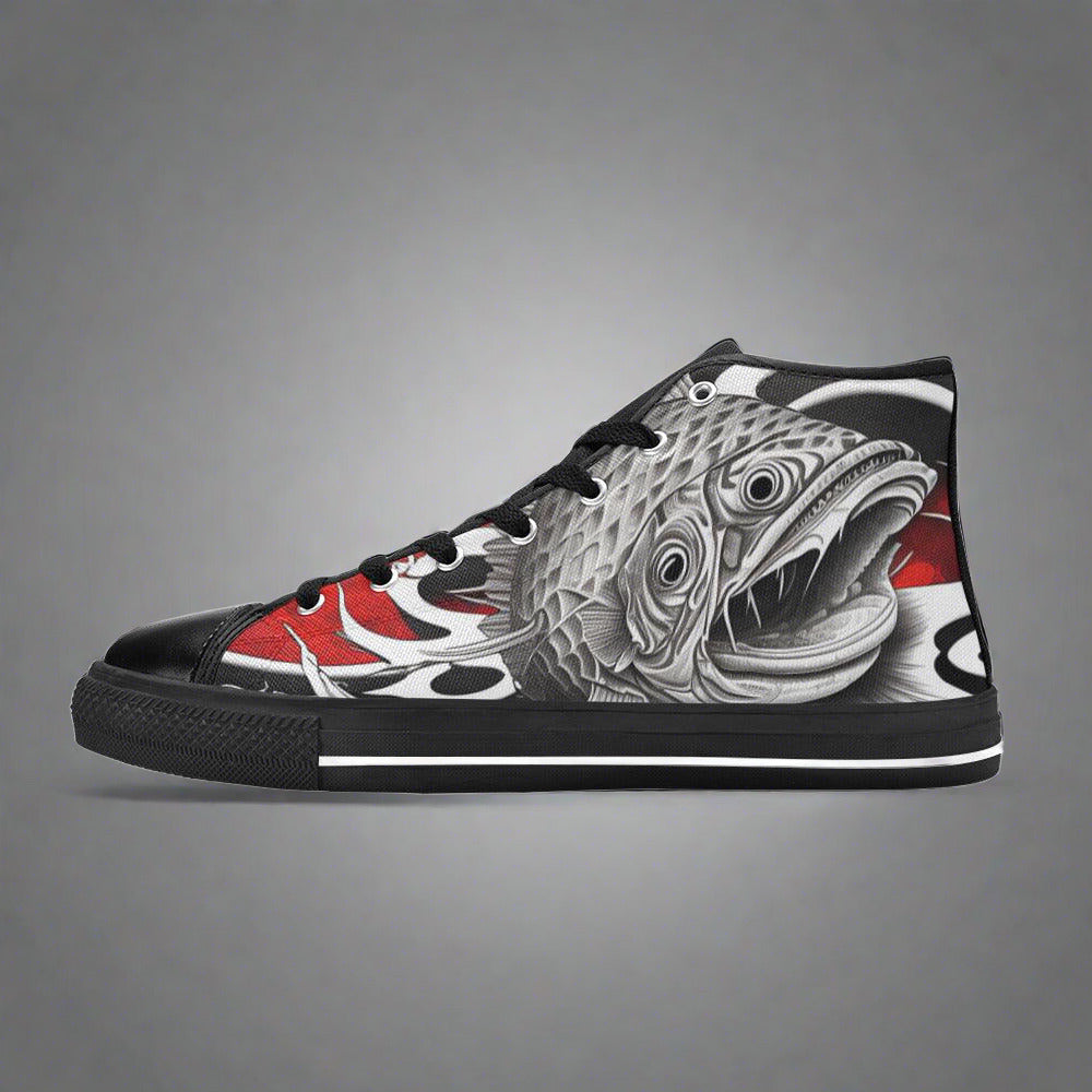 Peacock Crimson Black Custom WOMEN Bold Art - Freaky Shoes | Custom Art Sneakers