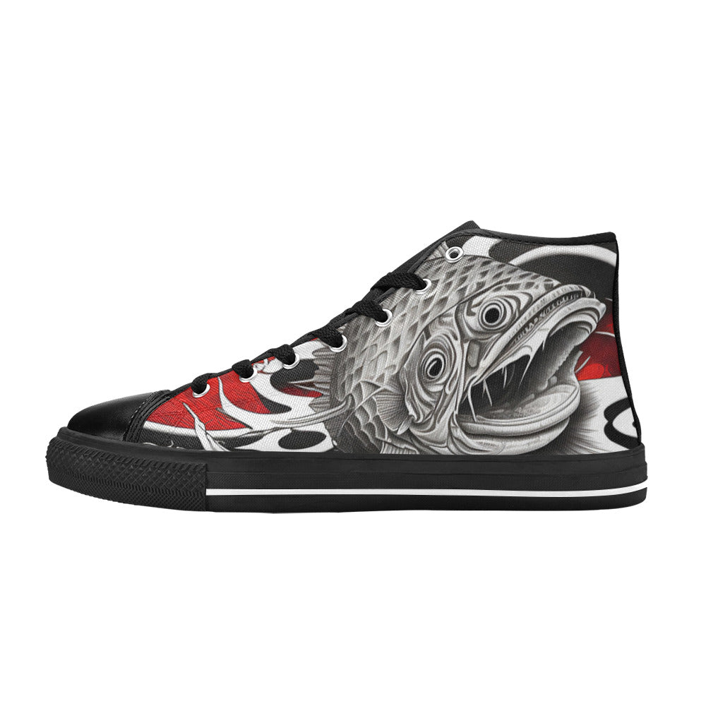 WOMEN'S Japanese Fish Art High Top Canvas Neon Fantasy Custom Sneakers