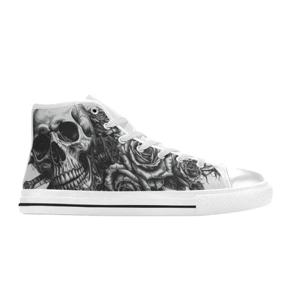 Tattoo Skull Art Women's Dark Gothic High Top Canvas Shoes | Freaky Shoes®