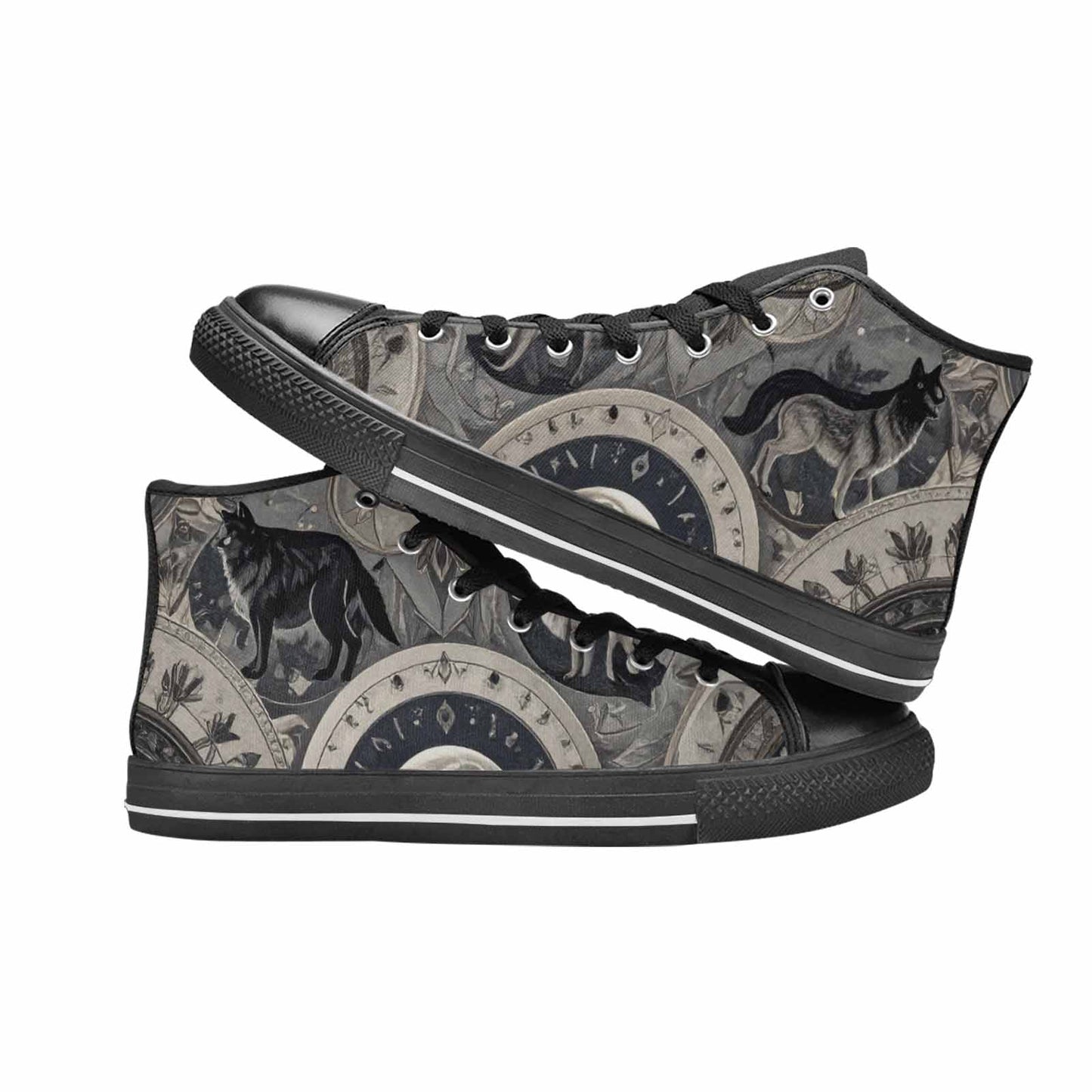 WOMEN'S Wolves Everywhere Collage High Top Canvas Dark Academia Sneakers