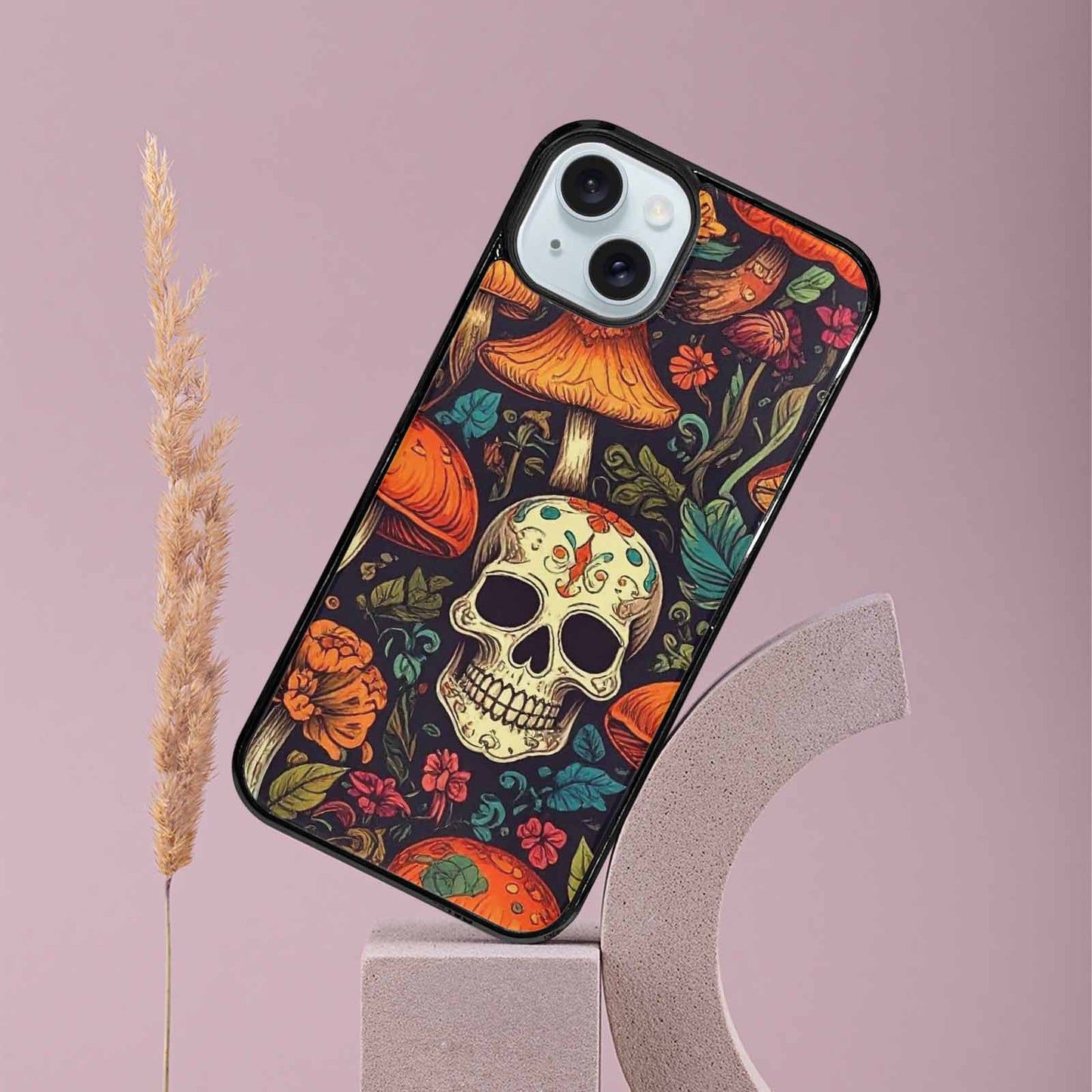 iPhone 15 Plus Case — Mushrooms And Skulls, Personalized Phone Case